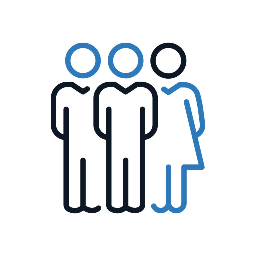 Icon showing three figures standing together, representing the workforce at DUKA Group.