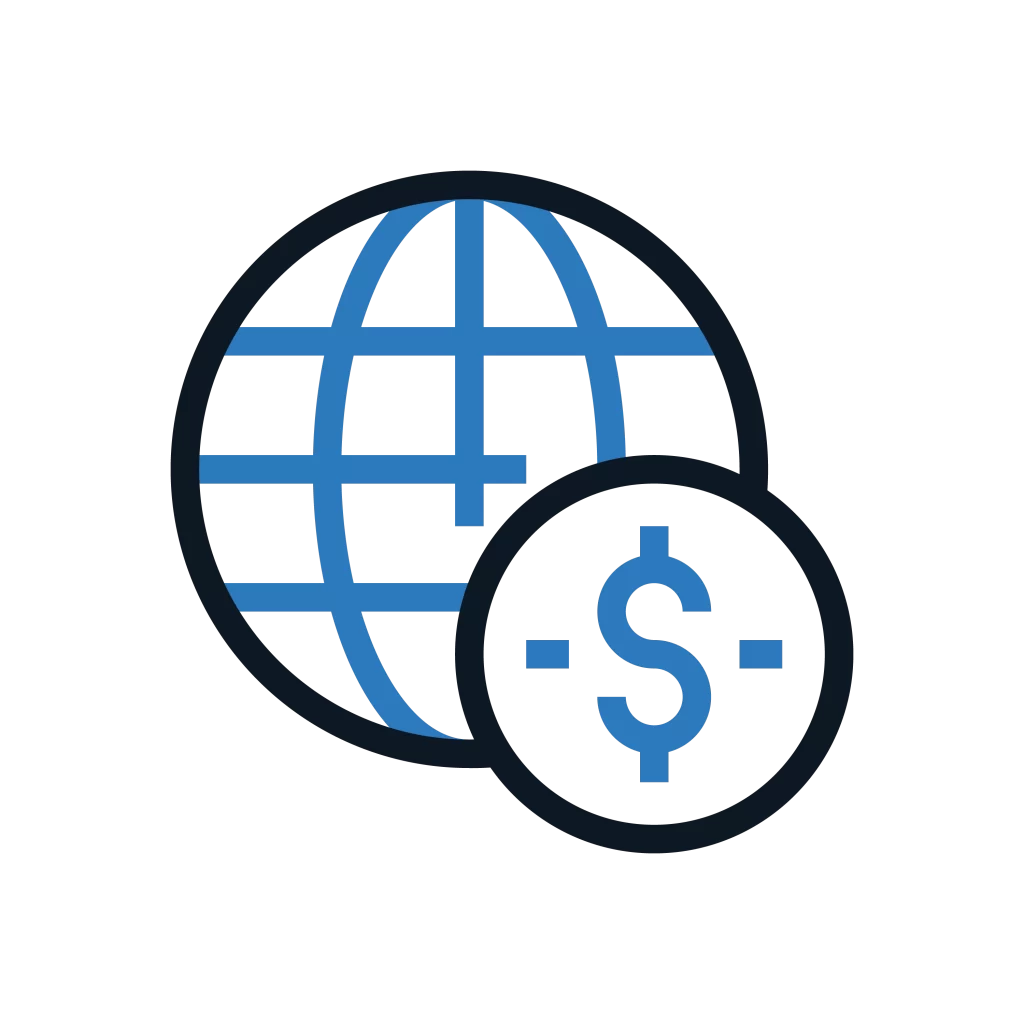 Icon depicting a globe with a dollar sign, indicating total turnover of all companies of DUKA Group.